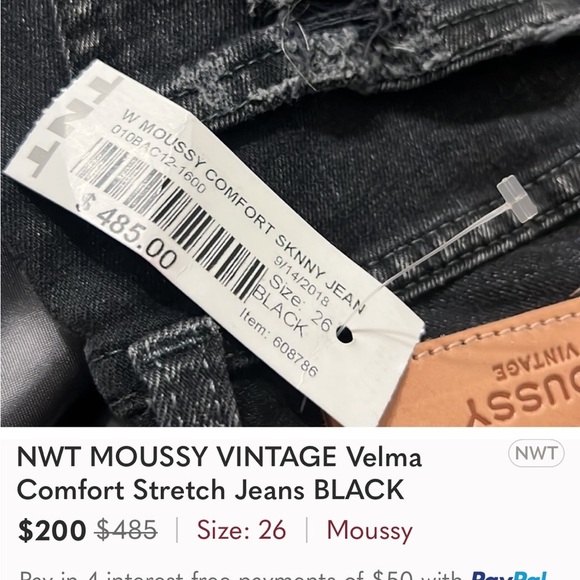 Moussy vintage SAAB black slightly intentionally distressed black denim size 27 - Picture 14 of 15